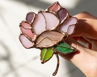 Stained Glass Brooch Flower Peony Woman Broach Pin Ukraine Jewelry Nature Ornament Flora Plant