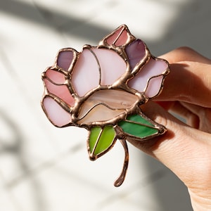 Stained Glass Brooch Flower Peony Woman Broach Pin Ukraine Jewelry Nature Ornament Flora Plant