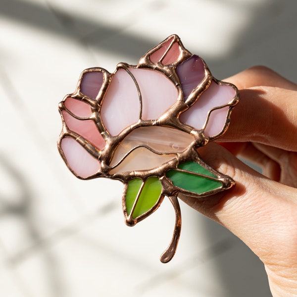 Stained Glass Brooch Flower Peony Woman Broach Pin Ukraine Jewelry Nature Ornament Flora Plant