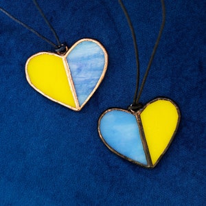 Heart Blue Yellow Stained glass Pendant Necklace Ukraine Jewelry pendant Flag Patriot