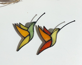 Hummingbird Stained Glass Broach Brooch Orange Green Bird Decoration Pin Gift for Woman Jewellery Tiffany Technique