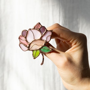 Stained Glass Brooch Flower Peony Woman Broach Pin Ukraine Jewelry Nature Ornament Flora Plant