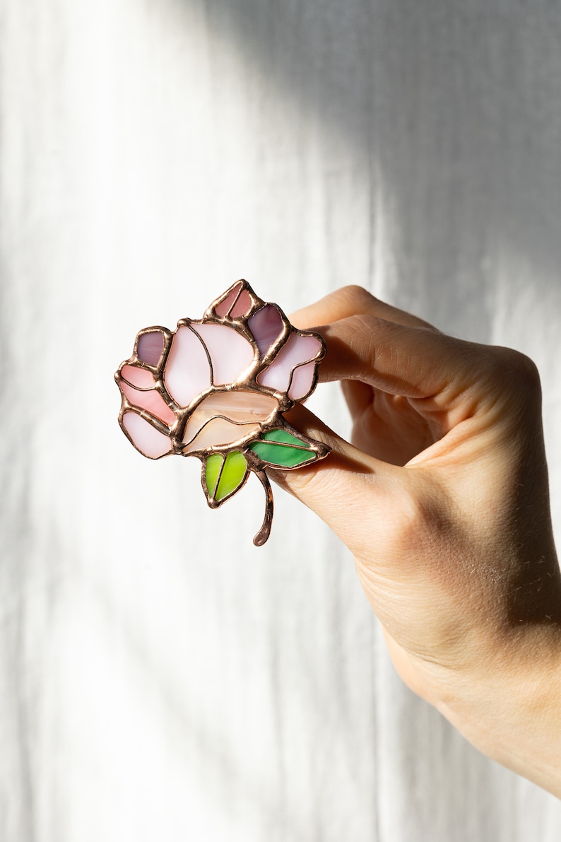 Stained Glass Brooch Flower Peony Woman Broach Pin Ukraine Jewelry Nature Ornament Flora Plant