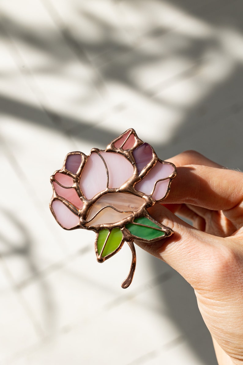 Stained Glass Brooch Flower Woman Broach Pin Ukraine Jewelry Nature Ornament Flora Plant