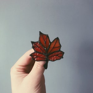 Stained Glass Brooch Red Canadian Leaf Woman Broach Pin Mothers gift Ukraine Jewelry Tiffany Interesting Decoration Maple Leaf image 5