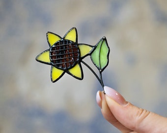 Stained Glass Brooch Sunflower Woman Broach Pin Flower Ukraine Jewelry Nature Ornament Flora Plant Pin
