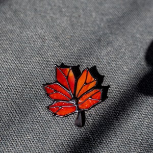 Stained Glass Brooch Red Canadian Leaf Woman Broach Pin Mothers gift Ukraine Jewelry Tiffany Interesting Decoration Maple Leaf image 2