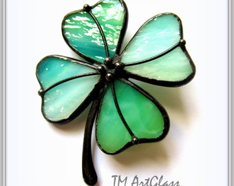 Four-leaf clover Stained Glass Brooch for Woman Green Broach Pin Vintage Ukraine Jewelry Nature Ornament Flora Plant