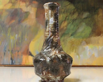 Ceramic Kado Vase Thrown and Carved with Cubist Brutalist Stylings Studio Pottery Signed Grace #102 on foot See Video !!