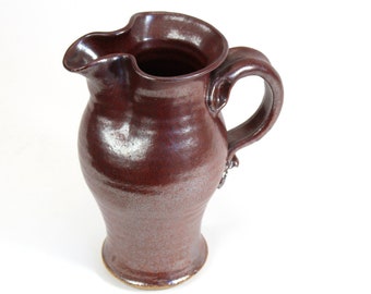 Luxurious Iron Red Pitcher with VIDEO Hand Thrown Studio Pottery Stoneware with Pulled Handle