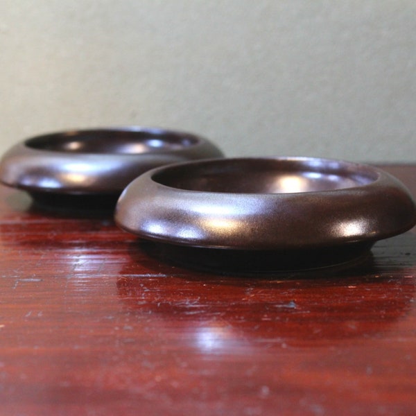 Hoganas Keramik Brown Nut Bowls Höganäs Sweden Trinket Dishes Lovely Dark Coffee Bean Color Pillar Candle Bases