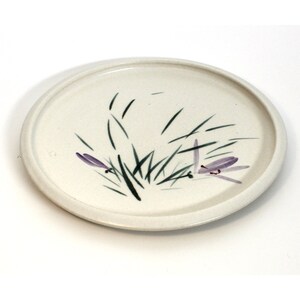 Jon Pacini Crokus Platter Hand Painted Purple and Green on Cream Crackle Glazed Hawaii Studio Pottery