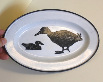 Rare KER Enameled Duck Tray: Hand-Painted Porcelain, Early 1900s Sweden