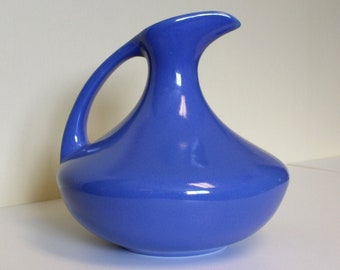 Garden City Pottery Carafe 1940s Ceramic Pitcher: MCM Blue Garden City Pottery Carafe