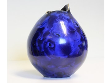 Vivid Crystalline Glazed Vase Blue Body Studio Pottery Very Attractive Effects by Shaja with VIDEO Kado Ikebana