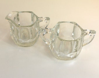 Mid Century Pressed Glass Cream and Sugar Set: Waldorf Pattern