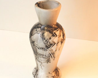 Roadside Pottery Vase Hydro Dipped and Incised Patterns Signed on Bottom