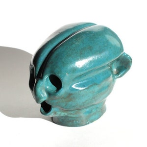 Alien Head Sculpture in Glazed Terracotta Fantastic Visual Impact Outsider Art