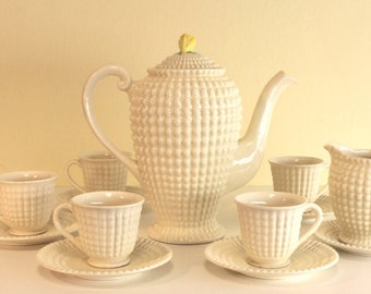 Precious Maruhon Hobnail Coffee Set from 1920&#39;s With Pot 6 Saucers 5 Cups Creamer for Tea Hot Chocolate See Video !!