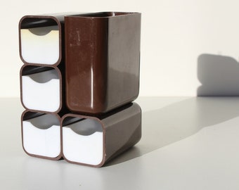 HOF Happy Desk Organizer Modernist Hong Kong Brown with Pull Out White Drawers and Vertical Column Holder Compact Stylish