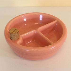 Mid Century Ceramic Warming Bowl for Baby Pink Divided Tray Warmed by Filling With Hot Water to Keep Food Warm