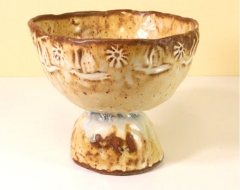 Studio Pottery Ikebana Bowl: Butterscotch Glaze Stoneware Vase