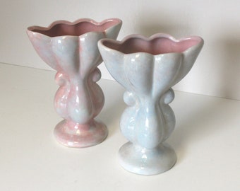 Pastel Ceramic Vase Pair With Subtle Lustre Mid Century Styling for Bed and Bath