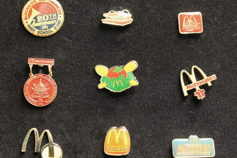 McDonald's Lapel Pin Collection 48 piece Set of Enameled Tie Back Crew and Management Flair Badges Olympics Disney Conventions etc. image 8