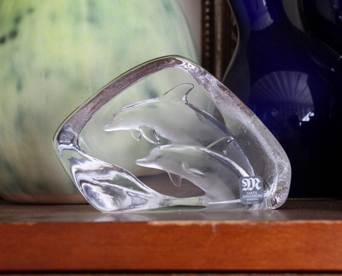 Mats Jonasson Crystal Dolphins Display Piece Paperweight Etsy