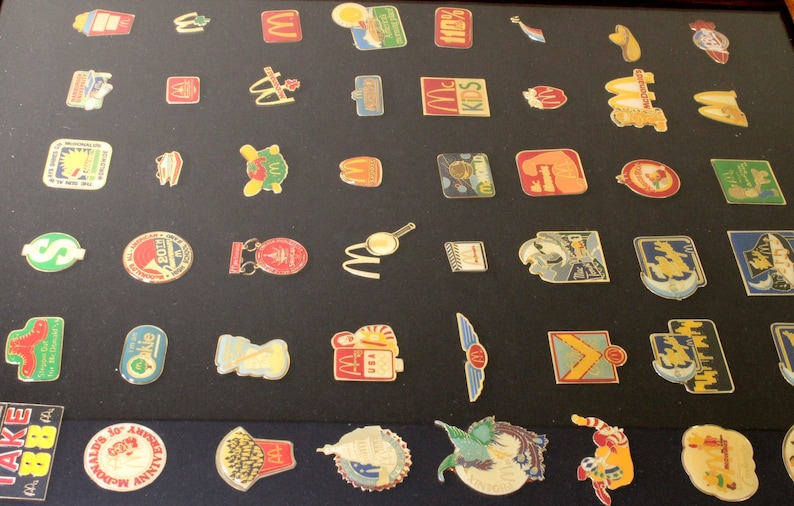 McDonald's Lapel Pin Collection 48 piece Set of Enameled Tie Back Crew and Management Flair Badges Olympics Disney Conventions etc. image 5