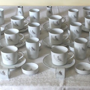 Fine China 66 pc. 1950's Fukagawa #714 Platinum Edge Made in Arita Japan Porcelain Mid Century Modern Executive Tea and Coffee Service