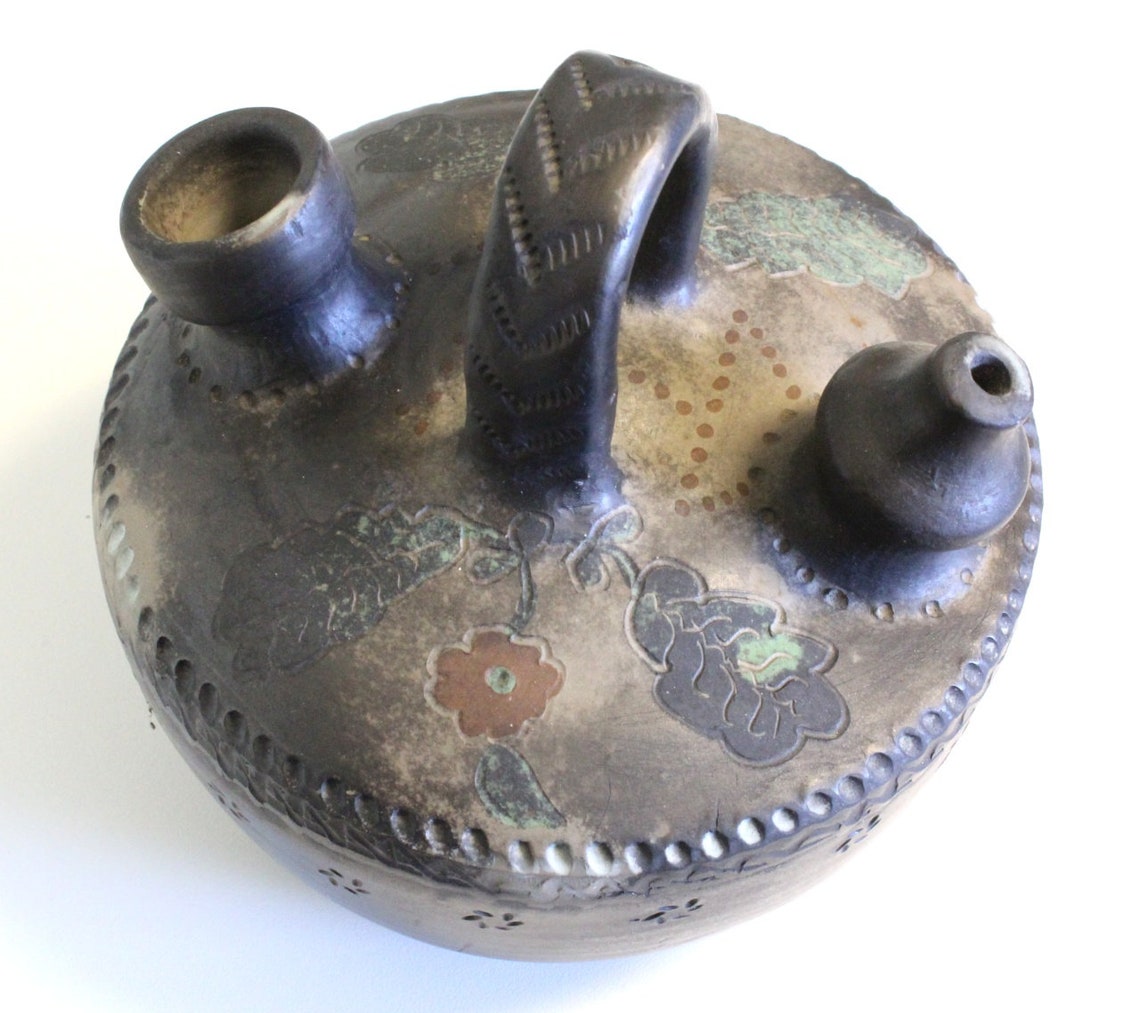 Large Incised Studio Pottery Oil Lamp Dark Carbon Fired Etsy