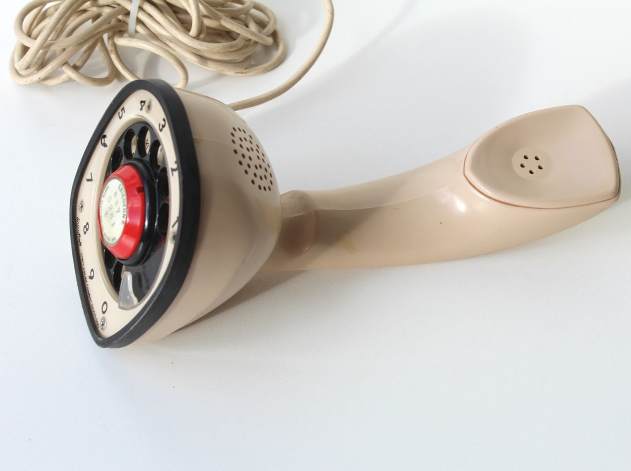 Ericofon  Handset Phone Beige Pinkish Tan Retains Original Button and Landline Number Tag North Electric Co. Galion Ohio