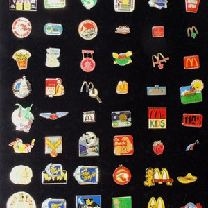 McDonald's Lapel Pin Collection 48 piece Set of Enameled Tie Back Crew and Management Flair Badges Olympics Disney Conventions etc. image 3