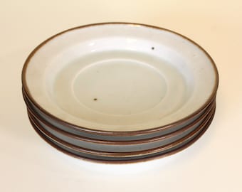 Dansk Brown Mist  Ceramic Saucers Cream Beige with Brown Rim and Speckles 6&quot; wide Cottage Chic Danish Modern