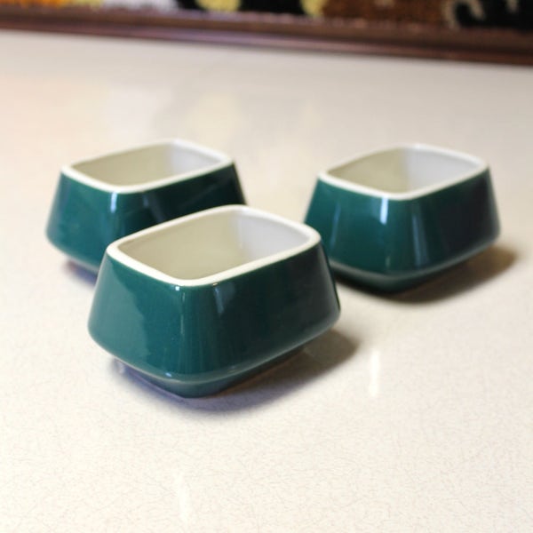 Hall Custard Cups Mini Casserole Dishes Mid Century Forrest Green Bakeware Period Perfect Mega Stylish