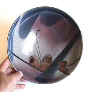Studio Pottery Centerpiece Bowl with VIDEO Stoneware with Brushwork Butterflies Lavender and Blue with Earthtones Signed