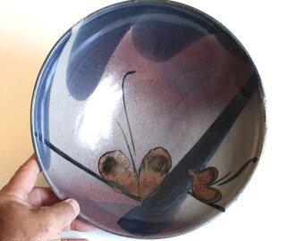 Studio Pottery Centerpiece Bowl: Stoneware with Brushwork Butterflies
