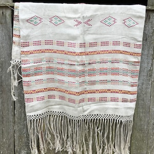 Long woven linen runner with Embroidered pattern Swedish folk runner Embroidered linen table cloth Scandinavian folk table runner