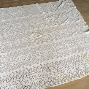 Vintage large crochet table cloth White Lace table cloth Side table cloth White crochet table cloth