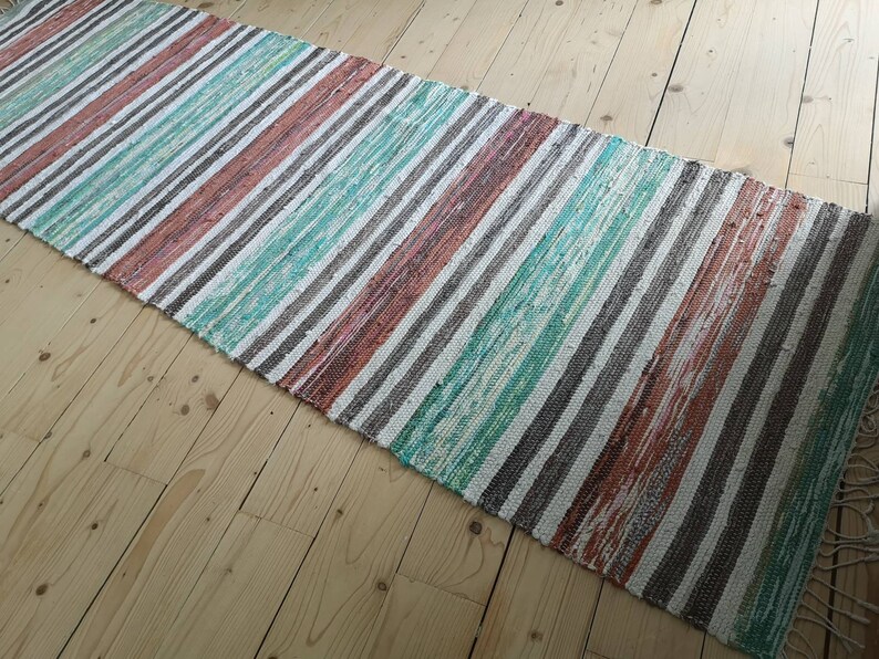 Swedish Vintage Rag Rug Woven Rag Rug Green Brown Orange Etsy