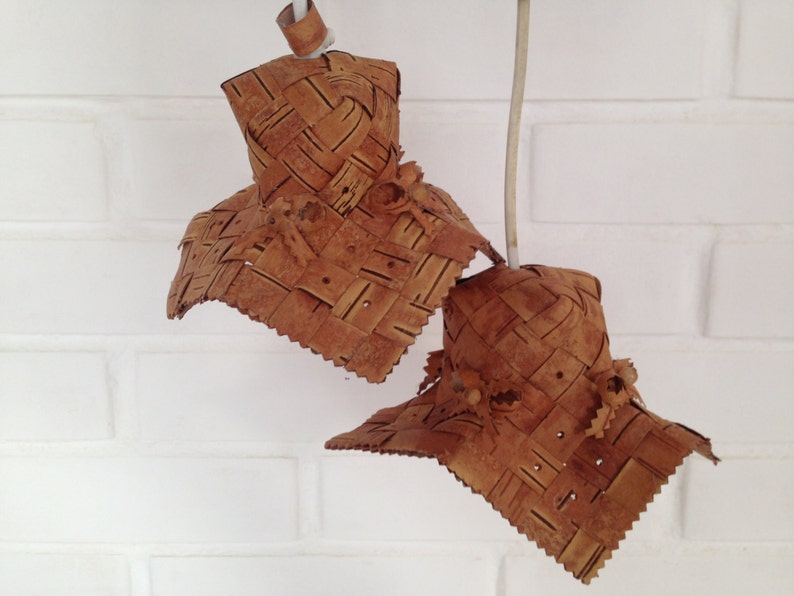 Swedish Birch Bark Lamp Set Hanging Shades Rustic Organic Lighting Handmade Shade Scandinavian Home Decor