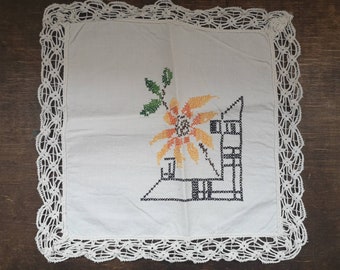 Embroidered Cross Stitched napkin set of 2 Small Embroidered napkins Shabby napkin White orange black napkin
