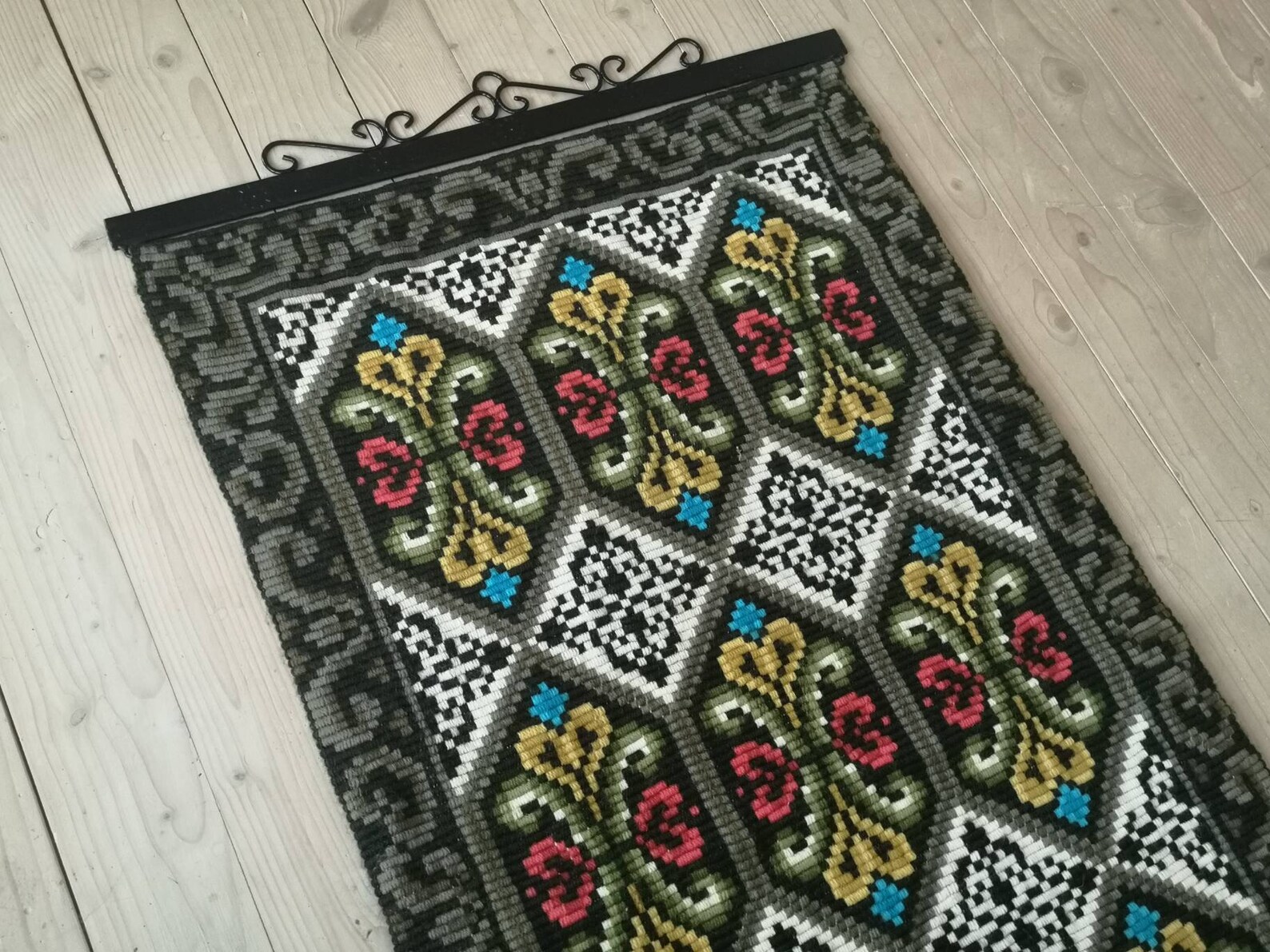 Vintage Embroidered Wall Hanging Geometric Swedish Folk Etsy