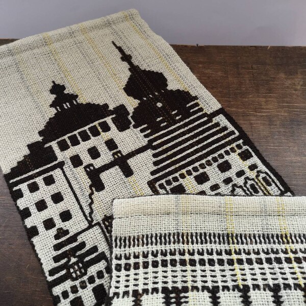 Vintage doubleweave wall hanging Finnish Tākānā Brown white Wall tapestry Woven Wall Art Woven wall hanging
