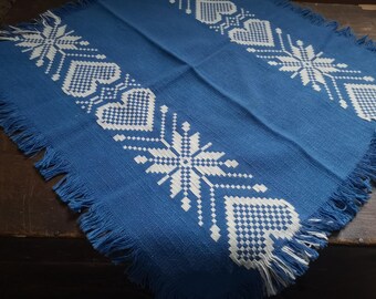 Blauw wit geweven servet Geweven loper Blauwe tafelloper met hartjes