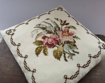Swedish vintage embroidered pillow Shabby roses pillow Scandinavian pillow Retro throw pillow Decorative pillow