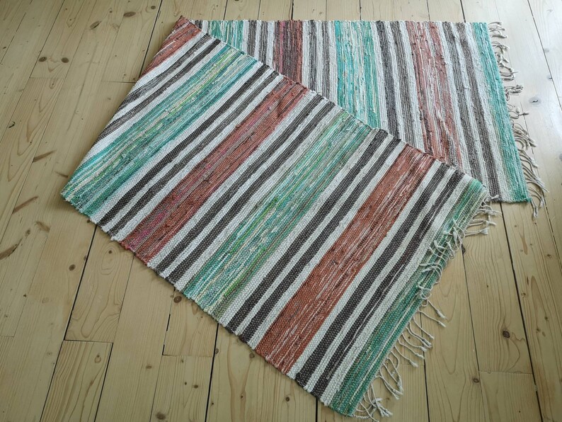 Swedish Vintage Rag Rug Woven Rag Rug Green Brown Orange Etsy