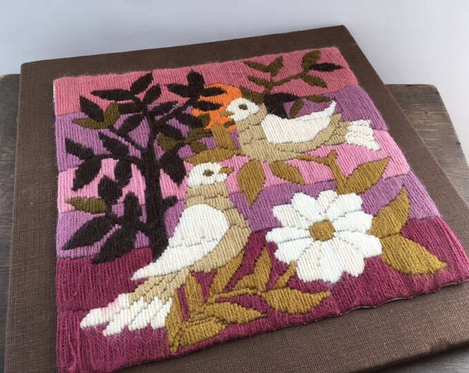 Vintage Embroidered Wall Hanging Woolen Birds Picture Etsy