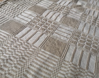 Vintage table cloth gray woven table cloth Patterned woven table cloth Woven table cloth